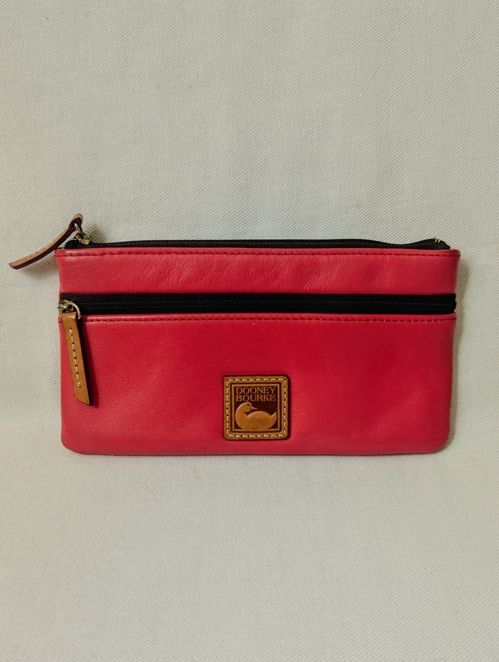 Dooney & Bourke Red Double Zip Leather Clutch Wallet Pouch Travel Passport Bag